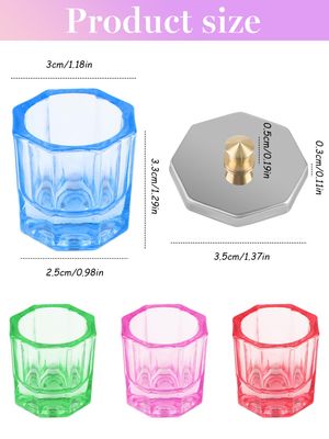 TOROKOM 4 Colors Dappen Dish for Acrylic Nails, Glass Crystal Acrylic Powder Holder with Lid Nail Art Acrylic Liquid Cups Nail Crystal Bowl Glassware Tools for Nail Art Manicure