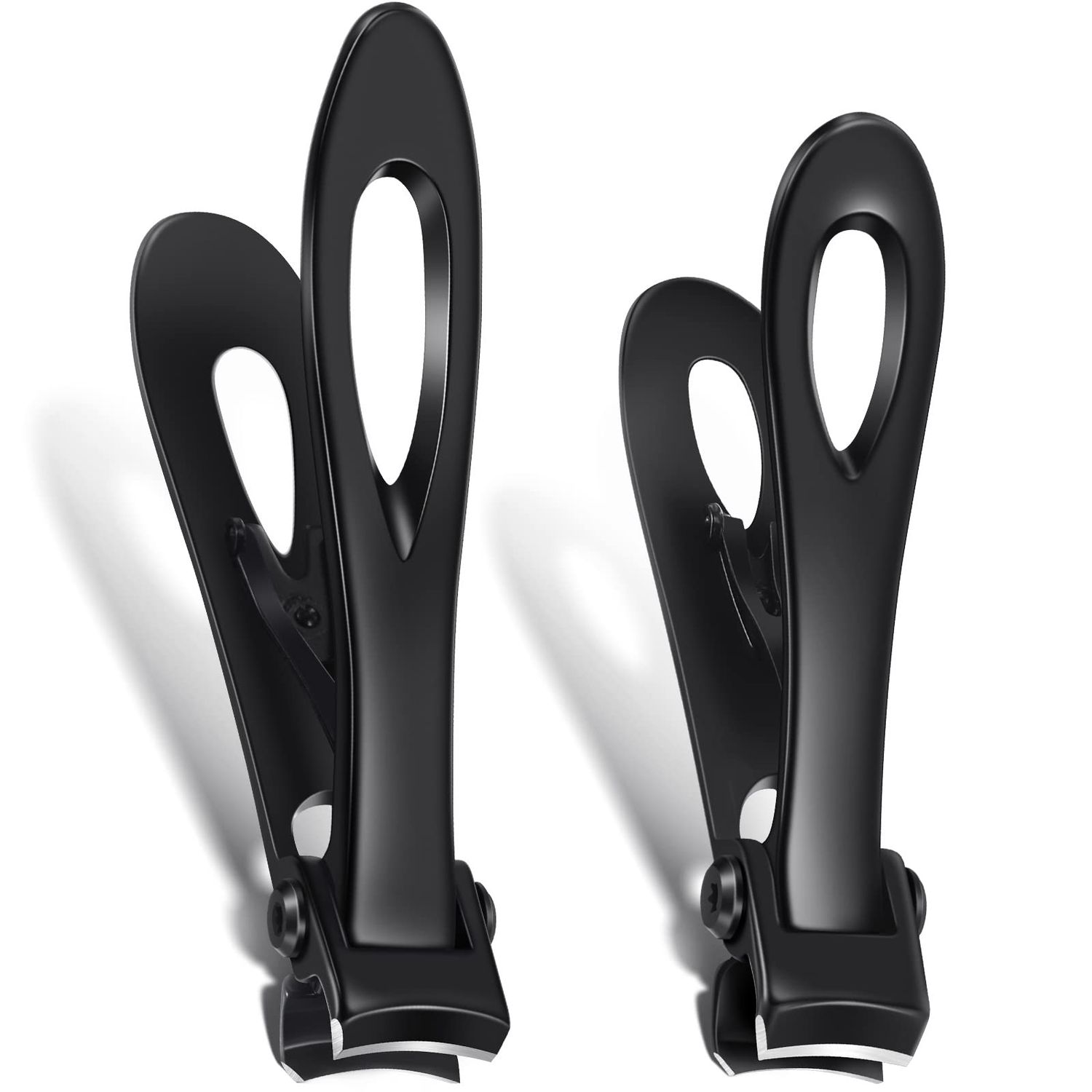 Mudder 2 Pack Toe Nail Clippers Set Large Fingernail Clippers Thick Sharp Black Stainless Steel Curved Edge Cutter Trimmer for Men Women, 2 Size