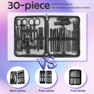 Manicure kit Personal Care Mens Grooming Kit, 30 In 1 Professional nails Kit Pedicure Kit, Nail Clippers for Men and Beauty Tool Portable Set, with Luxurious Travel Case (Black)