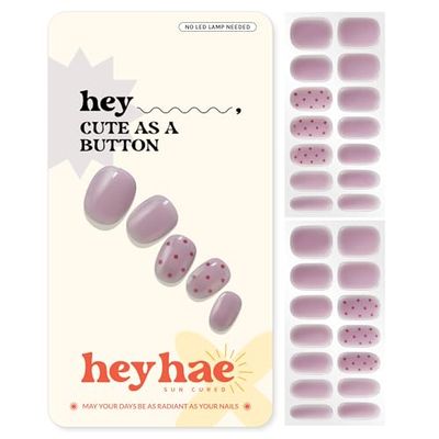 Heyhae Semi Cured Gel Nail Strips | No LED Lamp Needed | Summer, Solid, Purple | Easy Apply &amp; Remove, Salon Quality | Includes 28 Strips, 1 Prep Pads, Nail File &amp; Wooden stick - Hey, Cute as a Button