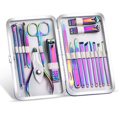2024 Rainbow Manicure Kits 18 Pcs Nail Clippers for Women Gift SFYDOM Womens Rainbow Leather Manicure Set (18-RainbowManicure Kits)