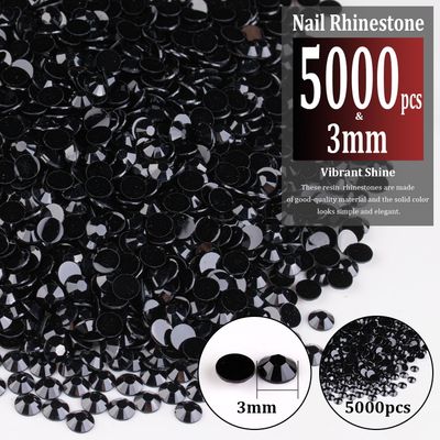 5000pcs 3mm Resin Rhinestones Bulk, Black Flatback Round Jelly Rhinestones Bedazzling Non Hotfix Crystal Gems Large Quantity Wholesale for DIY Crafts Clothes Bottles Tumblers Face Makeup Manicure