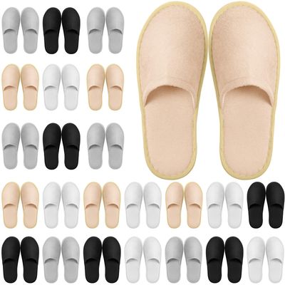Geyoga 24 Pairs Disposable Slippers for Guests Bulk 2 Size Cotton Hotel Spa House Slippers for Graduation Wedding Party Shoeless Home Travel Individually Wrapped(White, Light Gray, Black, Khaki)