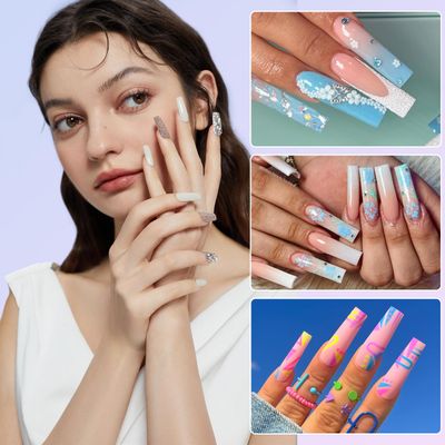 LIONVISON 500PCS No C Curve Nail Tips, Long Square Half Cover Artificial Nails, 10 Sizes Straight French Clear Fake Tips for Acrylic Professional Nail Art Salon
