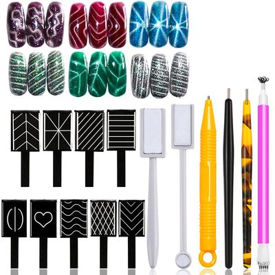 XEAOHESY 15 Pcs Nail Magnet Tool Set Magnet Plate Wand Board Magnetic Pen Stripe Nail Magnet Double Ended Magnet Wand Magnet Stick for Cat Eye Gel Polish Nail Art