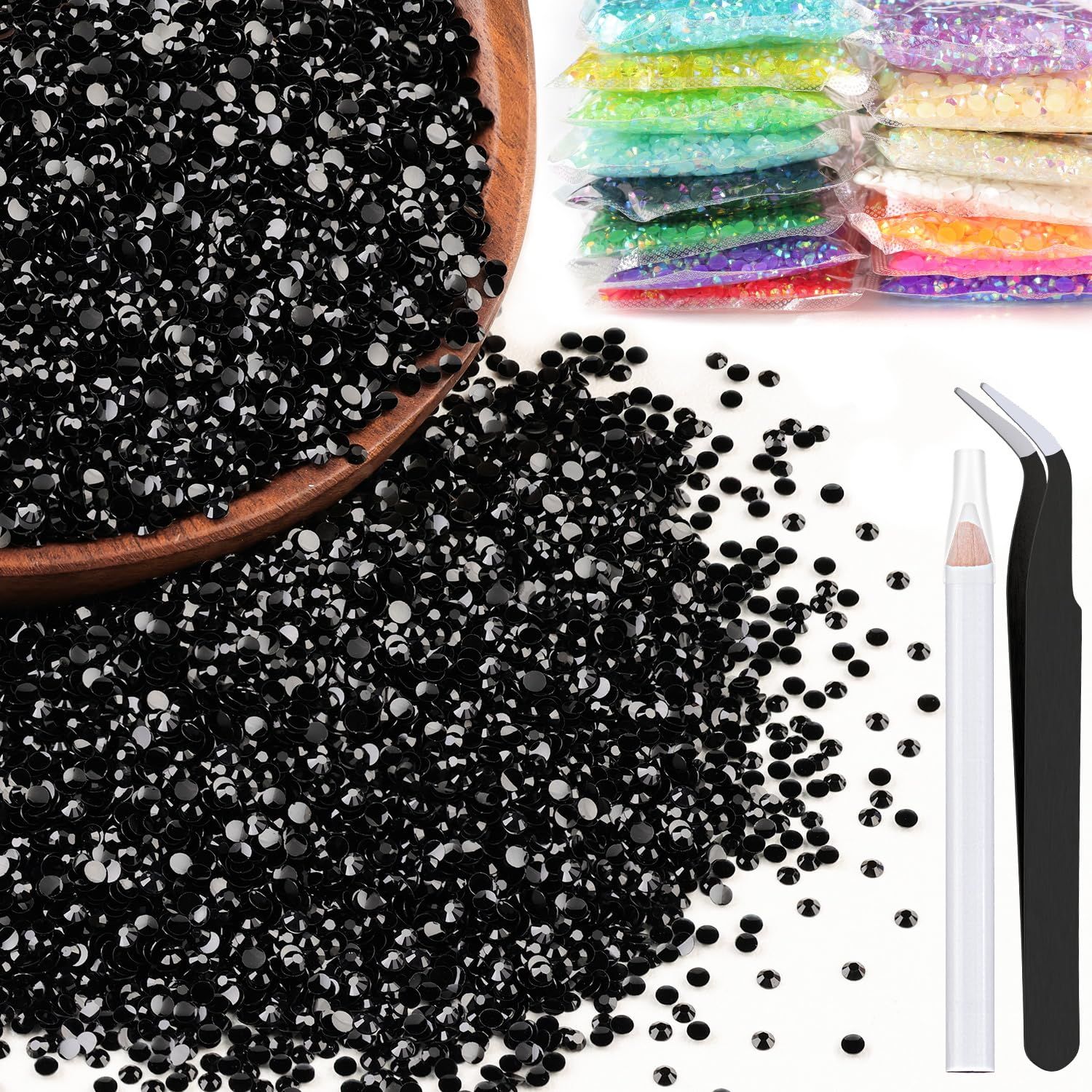 5000pcs 3mm Resin Rhinestones Bulk, Black Flatback Round Jelly Rhinestones Bedazzling Non Hotfix Crystal Gems Large Quantity Wholesale for DIY Crafts Clothes Bottles Tumblers Face Makeup Manicure
