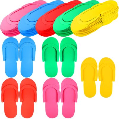 JenPen 60 Pairs Disposable Pedicure Slippers Foam Flip Flops Disposable Flip Flops Multi Color Foldable Pedicure Slippers for Guests Salon Spa Hotel Women (Bright Colors)