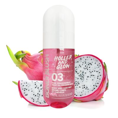 Holler and Glow Bondi Blush Pink Dragonfruit Body &amp; Hair Mist, Body Spray For Women, Hair Perfume For Women, Jasmine, Amber Scented, Floral &amp; Tropical Fragrance Notes, 8.11 Fl Oz