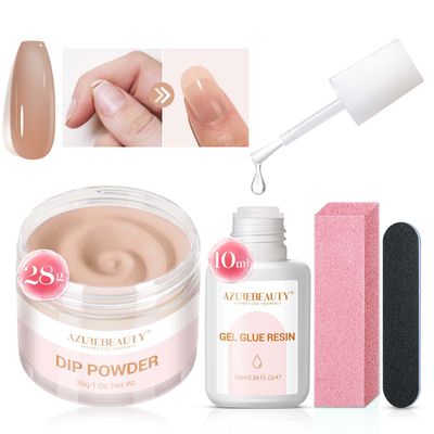 AZUREBEAUTY Nail Repair Kit Transparent Nude Brown Broken Cracked Split Weak Nails, Ideal Solution Emergency Easy Quick Fix Dip Powder 28 g 1 Oz Quick-Drying Repair Glue 10 ml Nail File &amp; Nail Buffer