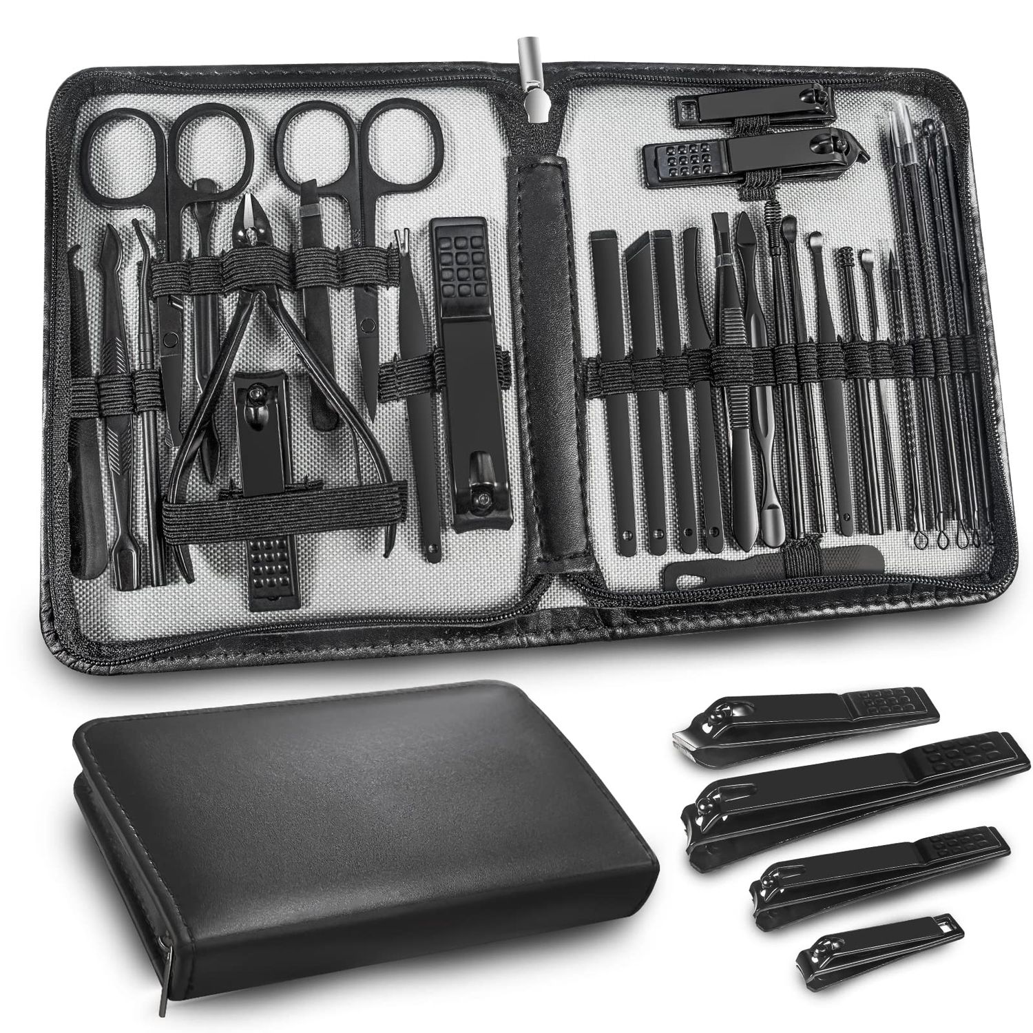 Manicure kit Personal Care Mens Grooming Kit, 30 In 1 Professional nails Kit Pedicure Kit, Nail Clippers for Men and Beauty Tool Portable Set, with Luxurious Travel Case (Black)