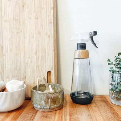 Full Circle Bottle Service-Refillable Glass Spray Bottle for Cleaning -Versatile Stream &amp; Mist Options, Bamboo, Silicone Boot- Ideal for Non-Toxic Solutions &amp; Plant Care, 16oz, Gray