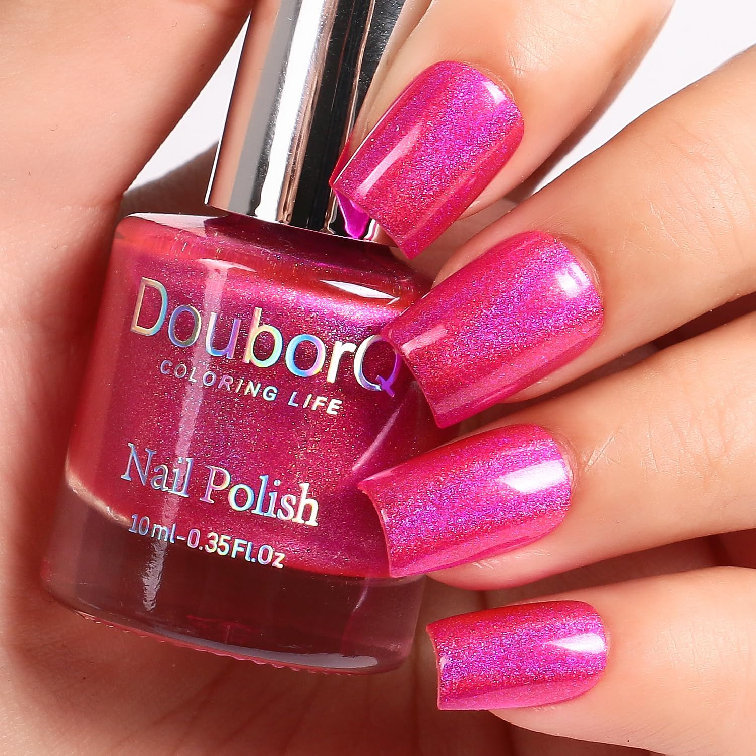 AILALUO Holographic Nail Polish,10 ml 0.35fl oz Glitter Nail Polish,Nail Pigment Oil-based Fingernail Polish Laser Chrome Halo Manicure Art Salon (Pink, 10 ml)
