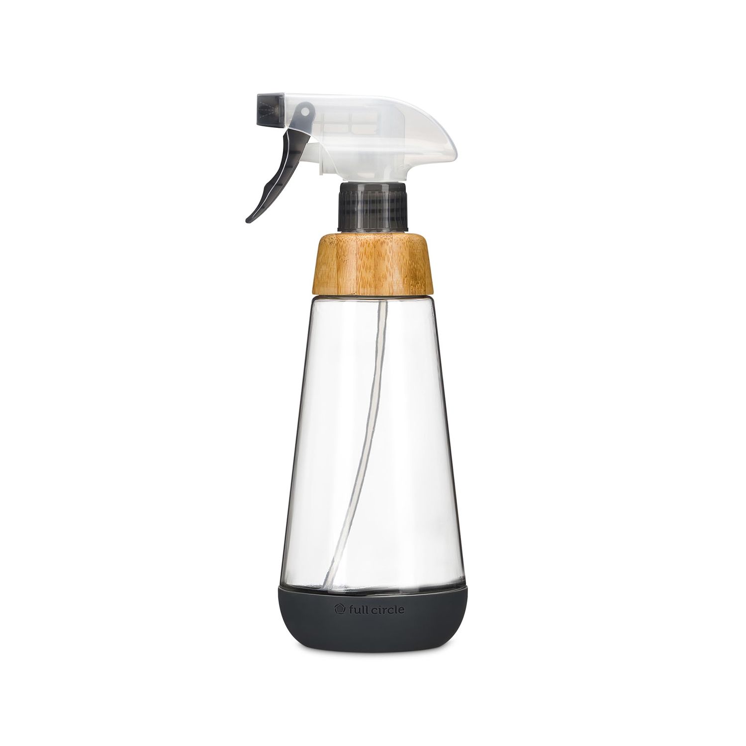 Full Circle Bottle Service-Refillable Glass Spray Bottle for Cleaning -Versatile Stream &amp; Mist Options, Bamboo, Silicone Boot- Ideal for Non-Toxic Solutions &amp; Plant Care, 16oz, Gray