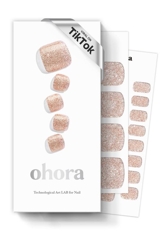 ohora Semi Cured Gel Nail Strips (P Diamant) - Nude, Glitter, Works with Any UV/LED Lamps, Salon-Quality, Long Lasting, Easy to Apply &amp; Remove - Includes 2 Prep Pads, Nail File &amp; Wooden Stick