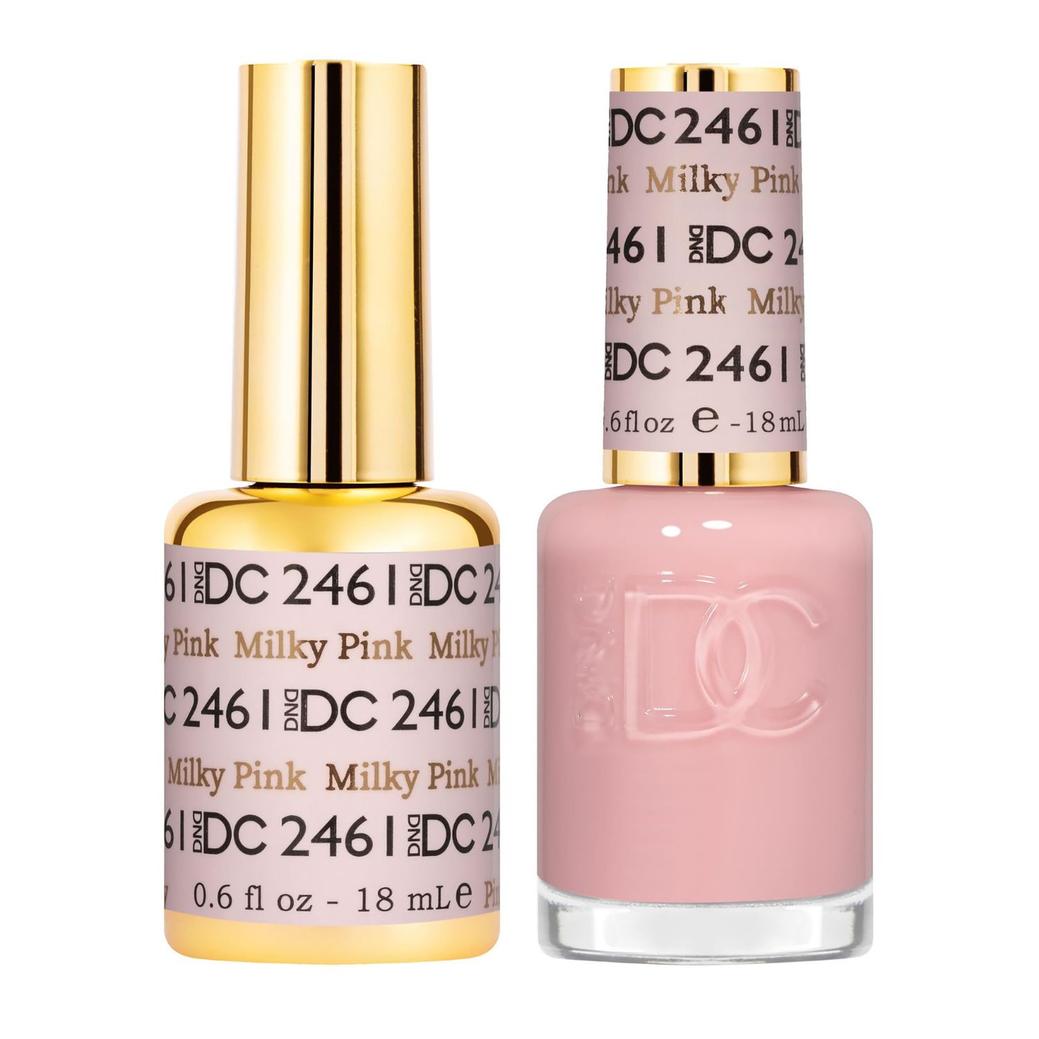 DND DC Gel Polish Set, Sheer Collection, UV/LED Gel Polish and Air Dry Nail Lacquer, Matching Chip-Free Polish Duo, 2461 Milky Pink, 0.5 Fl Oz