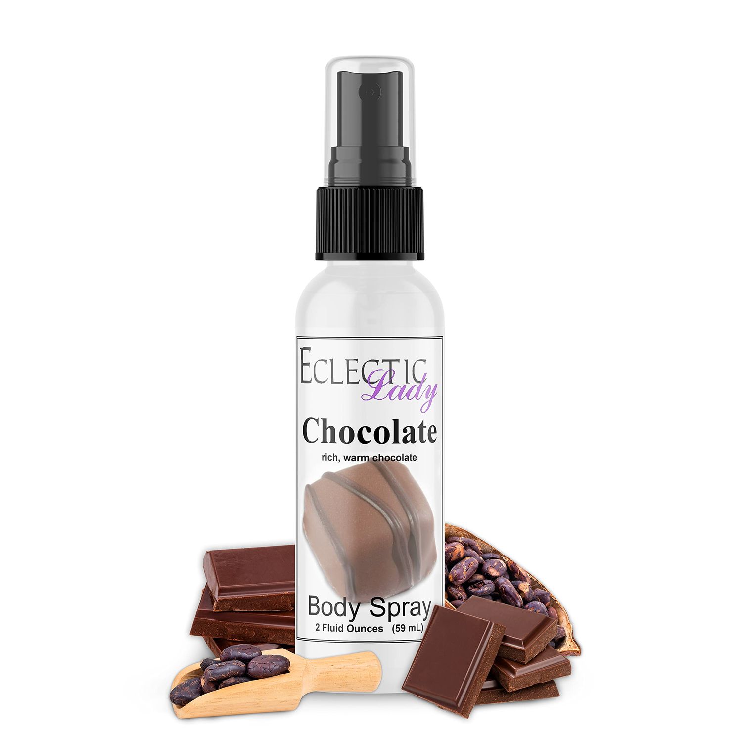 Eclectic Lady Chocolate Body Spray, Double Strength, 2 ounces, Body Mist for Women with Clean, Light &amp; Gentle Fragrance, Cologne with Soft, Subtle Aroma For Daily Use