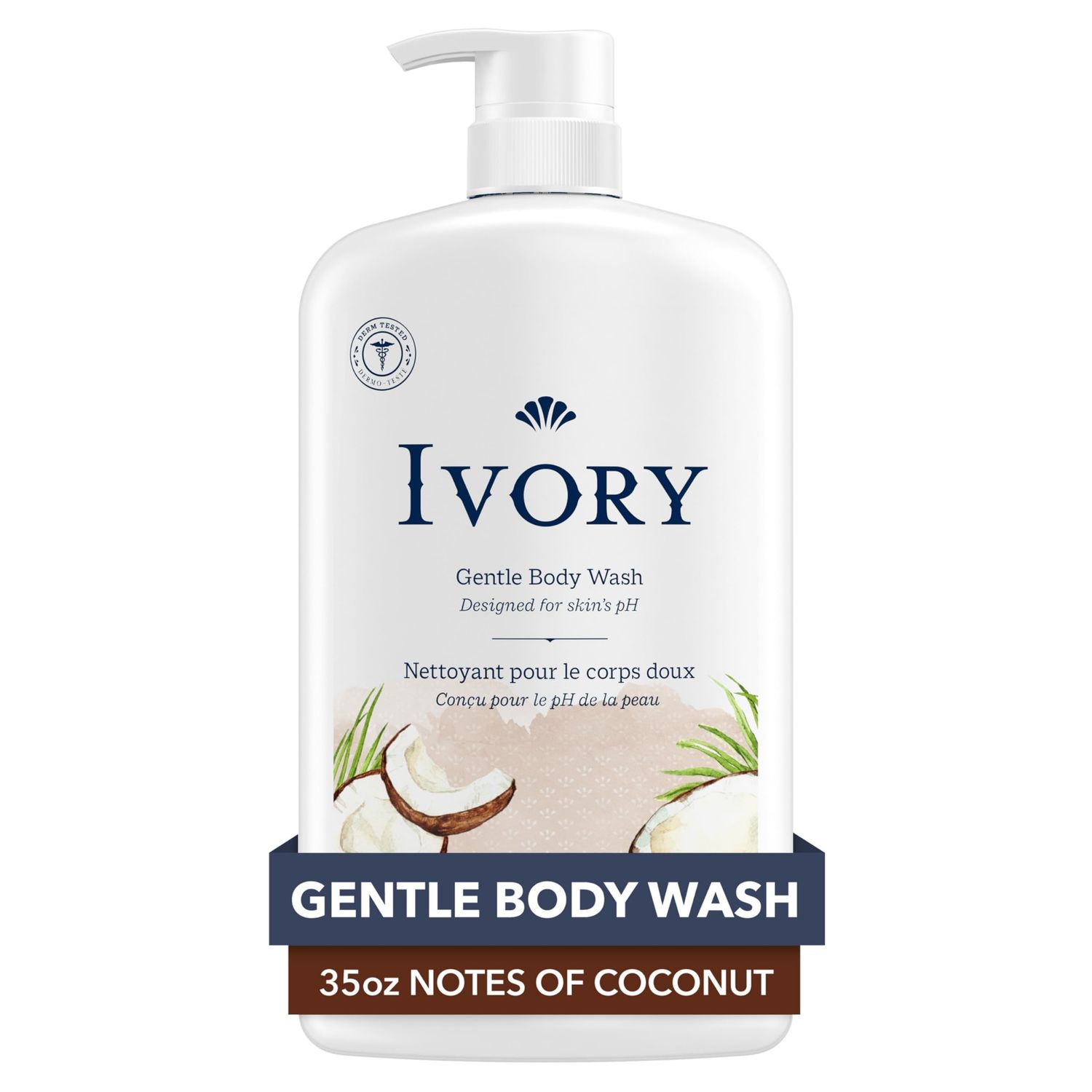 Ivory Gentle Body Wash, Designed for the Whole Family, Free of Dyes Heavy Perfumes Parabens Phthalates &amp; Silicones, Coconut Scent, 35 oz