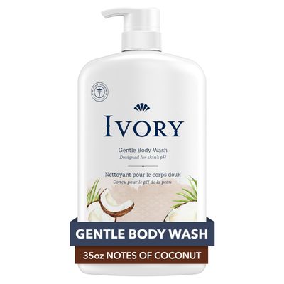 Ivory Gentle Body Wash, Designed for the Whole Family, Free of Dyes Heavy Perfumes Parabens Phthalates &amp; Silicones, Coconut Scent, 35 oz