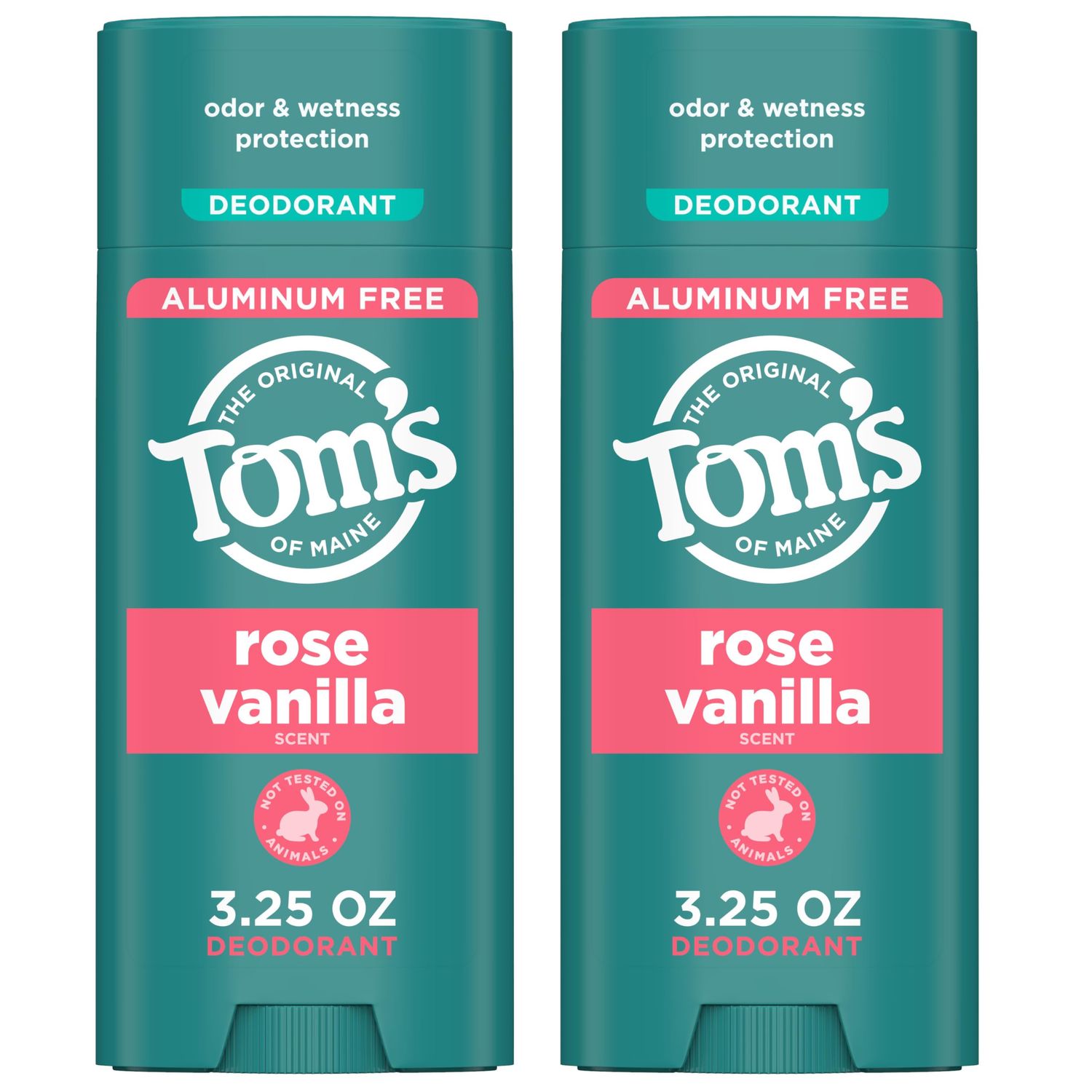 Toms of Maine Rose Vanilla Aluminum Free Natural Deodorant For Women &amp; Men | Goes on Clear | Odor &amp; Wetness Protection | Naturally Derived and Moisture-Locking Ingredients | 3.25 oz (2 Pack)