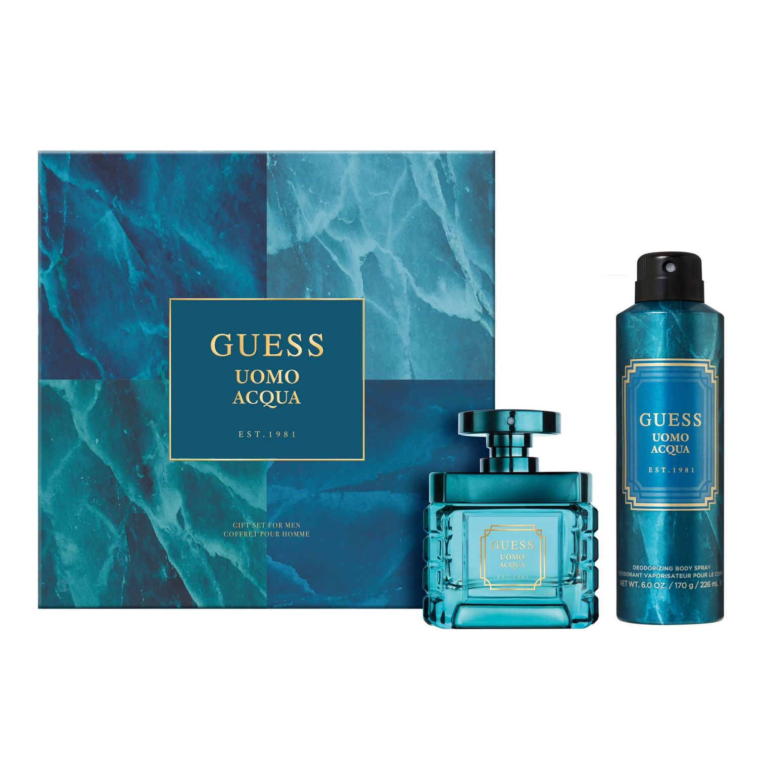 GUESS Uomo Acqua Eau de Toilette 2 Piece Gift Set - Cologne Spray 1.7 Fl. Oz. &amp; Deodorizing Body Spray 6.0 Oz.