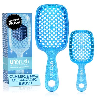 FHI Heat - UNbrush Detangling Brush Combo Pack - Original &amp; Mini UNbrush Hairbrush for All Wet/Dry Hair Types - DuoFlex Anti Static Hair Brush, Vented Detangler Brush for Pain-Free Styling