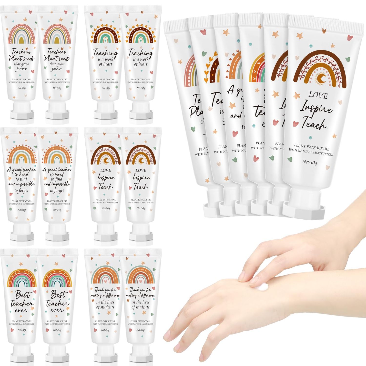 Dansib 12 Pcs Graduation Teacher Appreciation Hand Cream Gifts Boho Rainbow 2025 End the Year Thank You Teacher Gifts for Women Travel Size Hand Lotion Cream Christmas Moisturizing