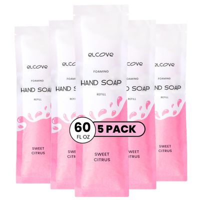 Elcove Foaming Hand Soap Refills, 5 Pack Makes 5 x 12oz (60 oz total) of Eco Friendly, Non Toxic, Refillable Hand Soap, Sweet Citrus