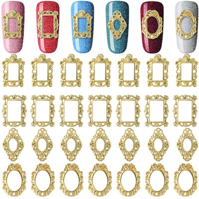 Pndeyo 40pcs 3D Metal Nail Charms, Frame Gothic Nail Art Charms, Gold Nail Jewels Art Decoration for Women Girls Acrylic Nail DIY Craft Design Manicure Accessories