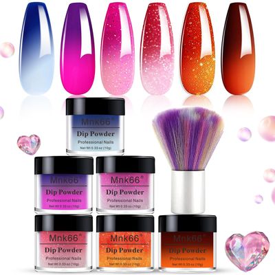 Mnk66 Color Dip Powder Set, 6 Colors Mood Changing Dip Powder, Glossy Nail Art Manicure DIY Salon Home Gift for Ladies