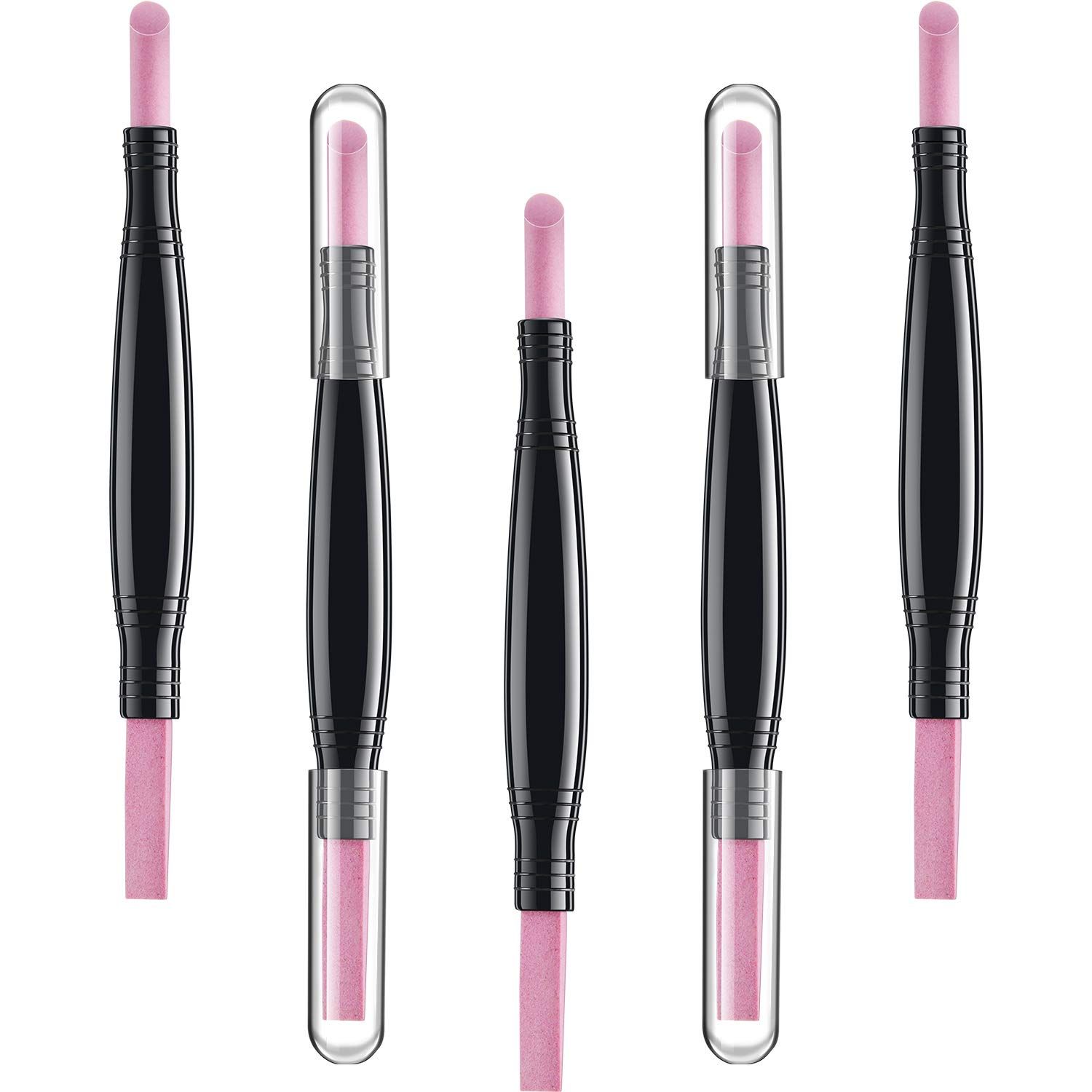 5 Pieces Pumice Stone Nail File Polishing Pen Stick Double-Headed Cuticle Pusher Remover Trimmer Buffer Pen Art Tools Household Beauty Salon Peeling Dead Skin Repairing