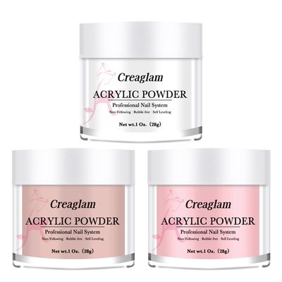 Creaglam Super Nail Acrylic Powder: 3 Pcs 28g Cover Pink Polymer for 3D Art Carving French Extension - Clear Dark Pink Professional - No Need Lamp
