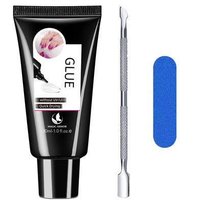 MAGIC ARMOR 30g Semi Solid Nail Glue for Press On Nail, No UV Lamp Need Gel Nail Glue with Cuticle Pusher and Nail File, Quick Drying Gel Long Lasting for Fake Acrylic Nails