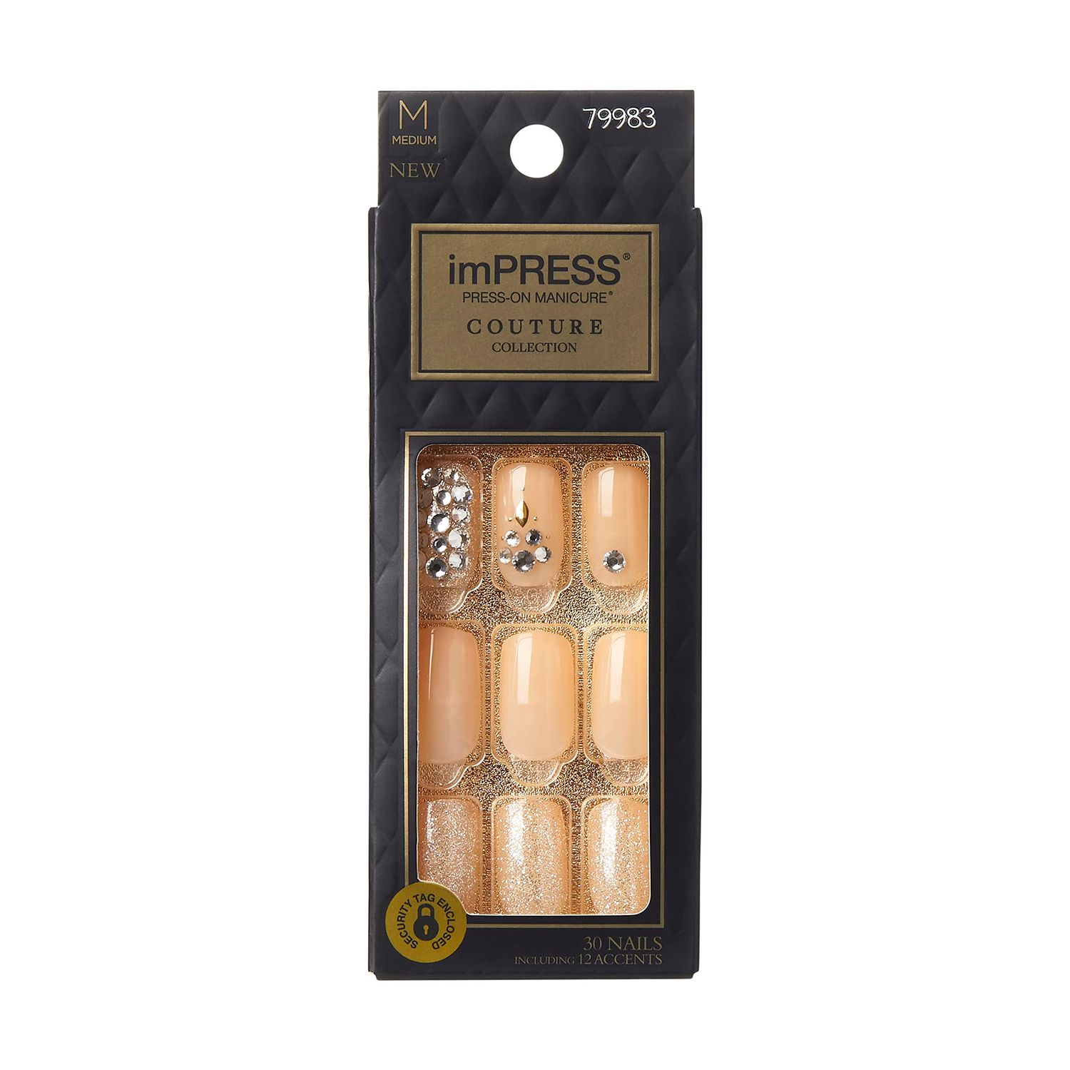 KISS imPRESS Press-On Nails Couture Collection Manicure Kit, Lush Life, Patented Super-Hold Adhesive, 30 Fake Nails with 12 Accent Nails