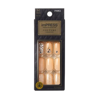 KISS imPRESS Press-On Nails Couture Collection Manicure Kit, Lush Life, Patented Super-Hold Adhesive, 30 Fake Nails with 12 Accent Nails