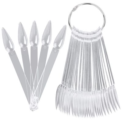 160Pcs Nail Swatch Sticks Stiletto Nail Sample Sticks Clear Nail Color Display Swatches Sticks with Metal Rings
