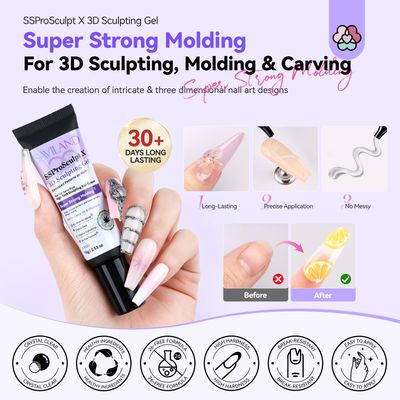 SAVILAND 3D Nail Gel and Chrome Nail Powder Kit: 15g No Wipe Clear 3D Sculpting Gel for Nail Art, 3D Carving Nail Molding Gel & Metallic Chrome Powder Set for Gel Nail Art Decoration Home Manicure DIY