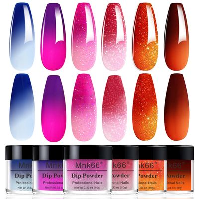 Mnk66 Color Dip Powder Set, 6 Colors Mood Changing Dip Powder, Glossy Nail Art Manicure DIY Salon Home Gift for Ladies