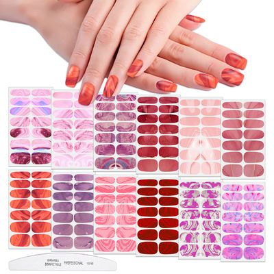WOKOTO 12 Sheets Red Pink Nail Polish Stickers Full Nail Wraps for Women Girls Kids Gradient Gel Nail Stickers for Nails Marble Print Design Nail Polish Strips Stick On Nails Gel Strips for Nail Art