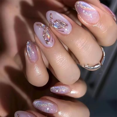QQPPOLIU Lilac Purple Nails Press on Fake Nails Medium Length False Nails Almond Shape with Butterfly Designs Cute Nails Press Ons for Girl Fall Nails