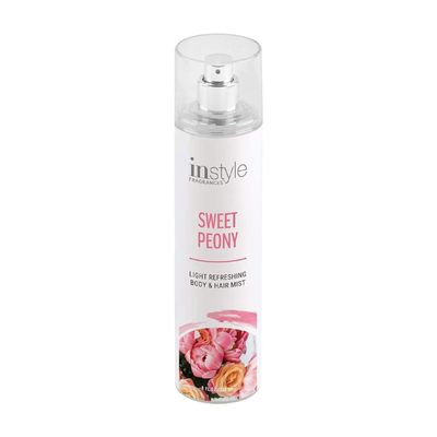 Instyle Fragrances | Body &amp; Hair Mist | Sweet Peony Scent | With Panthenol | CLEAN, Vegan, Paraben Free, Phthalate Free | Premium 8 Fl Oz Spray Bottle