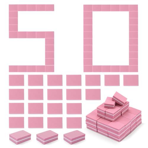 MelodySusie Mini Nail Buffer Block,100/180 Grit Double-Sided Sponge Nail File,Professional Nail Polishing Tools for Acrylic Nails and Natural Nails,50 PiecesPink