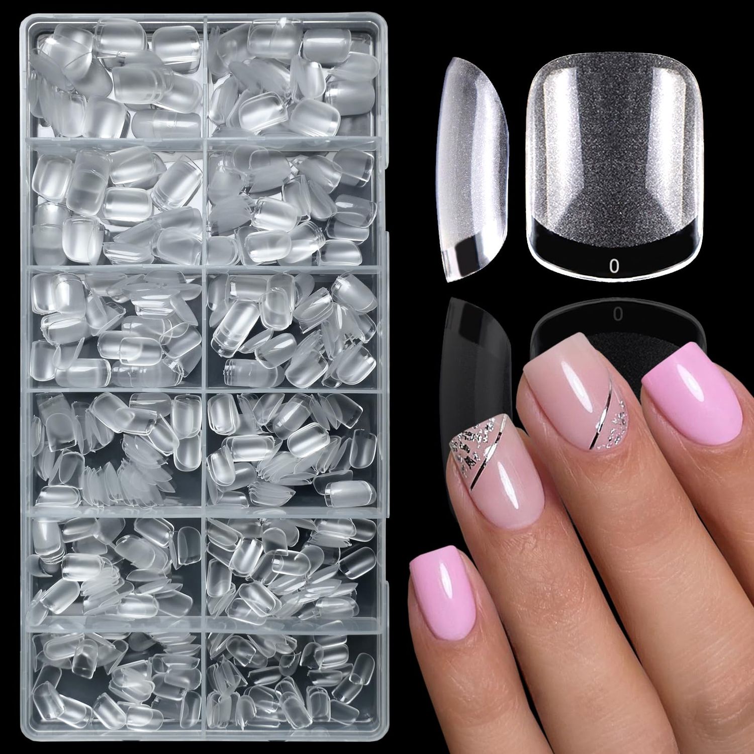 LuckForever 600pc Extra Short Square Nail Tips Clear Fake Nails Press on Nail Short Soft Gel Nail Tips Full Cover False Nails XS Square Acrylic Nails Tip Artificial Fingernail for Gel Nails Extension
