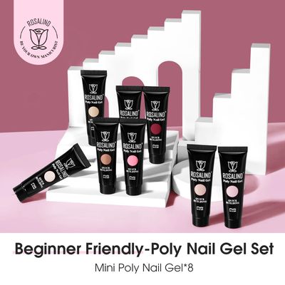ROSALIND Poly Nail Gel Set, 8 Colors 10g Clear Neutral Poly Extension Gel Set, Nude Pink Builder Extension Kit for Nail Art Design Easy DIY Gift for Women