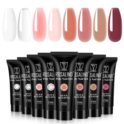 ROSALIND Poly Nail Gel Set, 8 Colors 10g Clear Neutral Poly Extension Gel Set, Nude Pink Builder Extension Kit for Nail Art Design Easy DIY Gift for Women