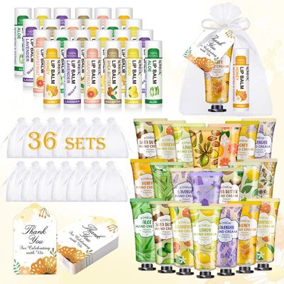 36 Pack Hand Cream Bulk and Lip Balm Bulk Sets, Bridesmaid Gifts, Thank You Gifts and Bridal Shower Gifts for Guests with Thank You Card Organza Bags, Birthday Gifts, Bulk Gifts, Small Gifts for Women