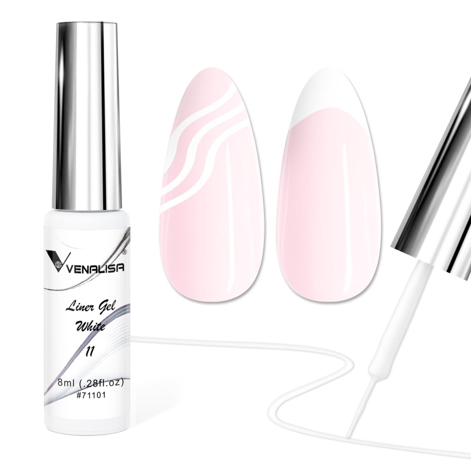 VENALISA Liner Gel Nail Polish 8ML 1 Pcs White Gel Polish With Thin Brush For French Nail Art Swirls Nail Design Soak Off UV Gel DIY at Home Manicure Salon