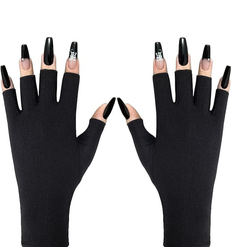 Doubao Anti UV Gloves for Gel Nail Lamp, Professional UV Protection Gloves for Manicures, Fingerless Gloves for Protecting Hands from Nails UV Light (Black)