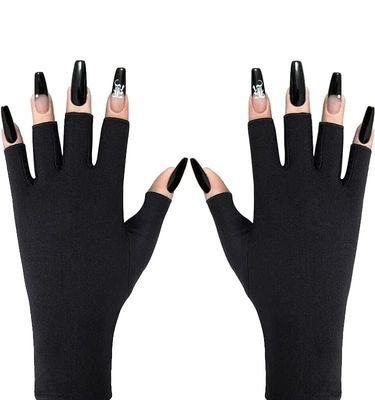 Doubao Anti UV Gloves for Gel Nail Lamp, Professional UV Protection Gloves for Manicures, Fingerless Gloves for Protecting Hands from Nails UV Light (Black)