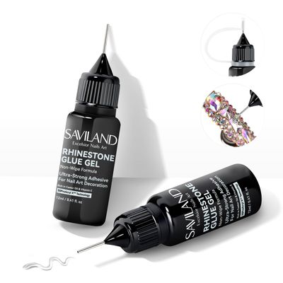 SAVILAND 2 Pcs Nail Rhinestone Glue: Super Strong Adhesive Nail Charm Glue 3D Nail Art Design Gel for Gems Jewels Diamonds Decorations Cured Need Home Manicure Beauty Gifts for Women 12 ml