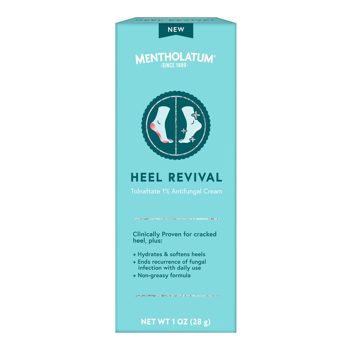 Mentholatum Heel Revival, Persistent Cracked Heel Repair Treatment, 1 Tolnaftate Antifungal Cream, Antifungal Foot Treatment, Eliminates &amp; Prevents Fungus, 1 OZ